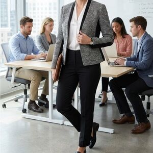 Nanette Lepore Black & White Textured V-Neck Blazer